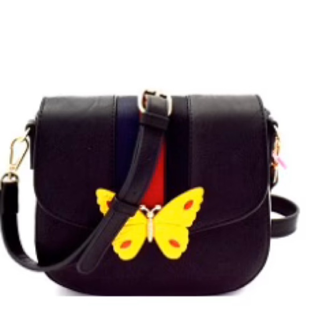 Butterfly Charm Color Block Striped Saddle Cross Body